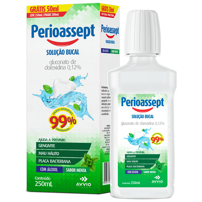 Antisséptico Bucal Perioassept com Álcool Higiene Bucal Proteção AVVIO Saúde Bucal - 250ml - Macrofarma