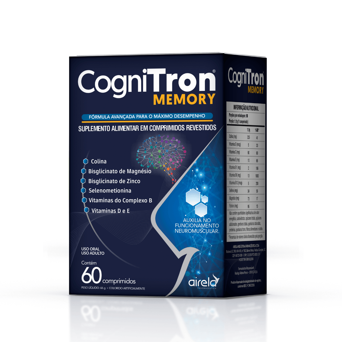 Cognitron 350mg Nootropico Vitaminas & Minerais Airela - 60 Cápsulas