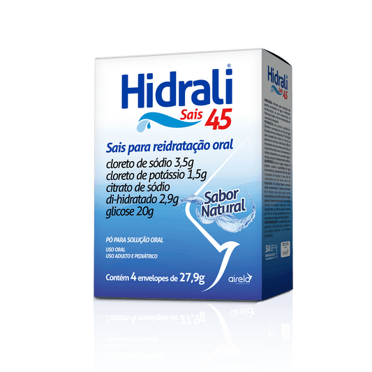 Hidrali Sais Natural Cloreto de Sódio Cloreto de Potássio Glicose Reposição Oral - 4 Envelopes