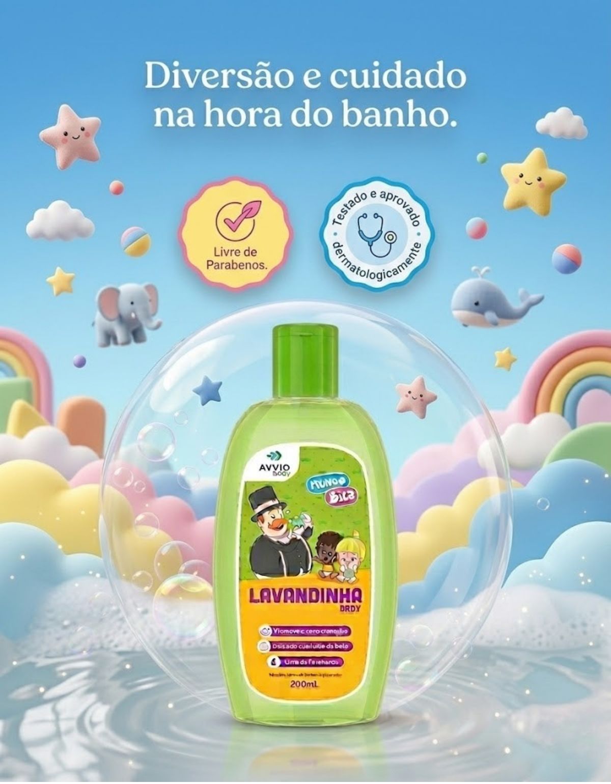 Lavandinha Baby Mundo Bita Hidratação Suave AVVIO Cuidado Infantil - 200ml