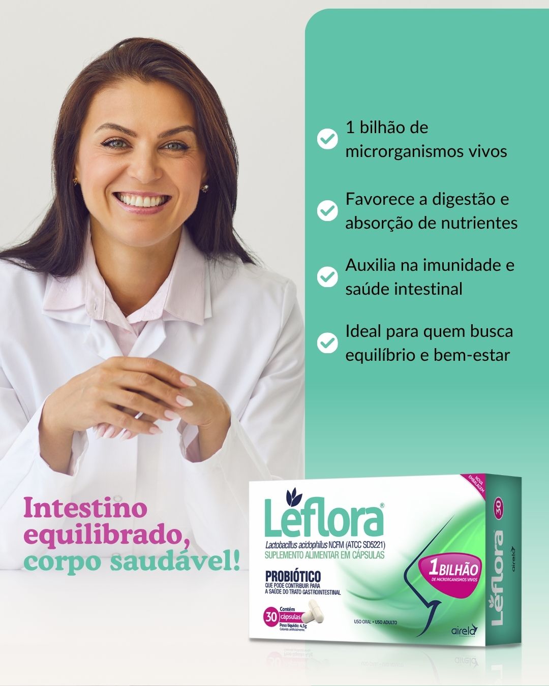 Leflora Probiótico Equilíbrio Intestinal Airela Lactobacillus - 30 Cápsulas