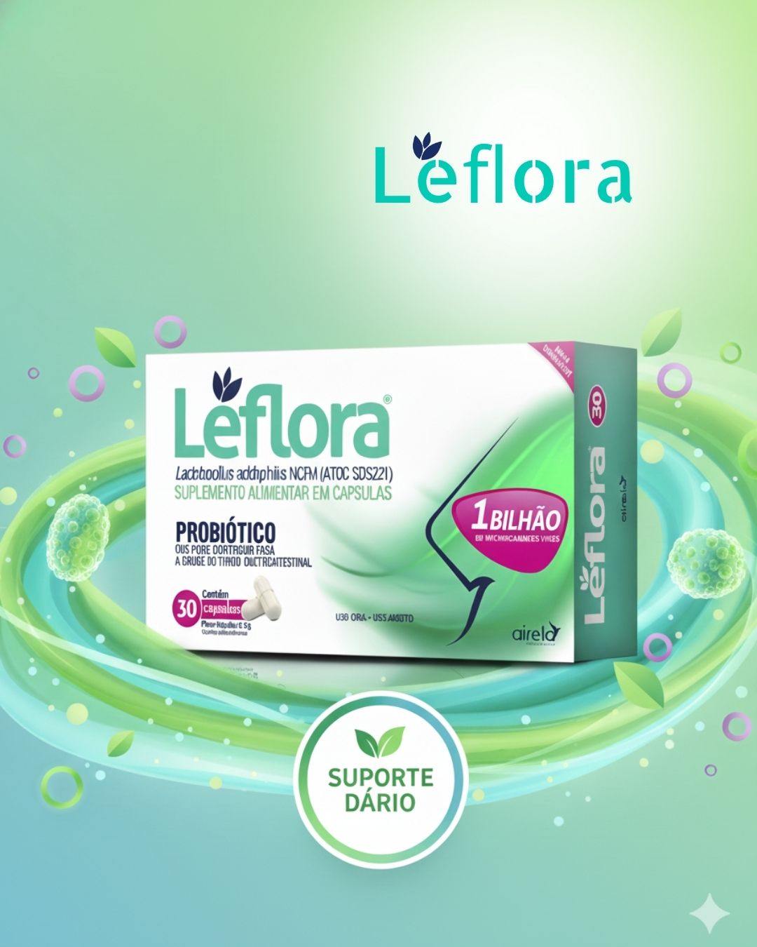 Leflora Probiótico Equilíbrio Intestinal Airela Lactobacillus - 30 Cápsulas