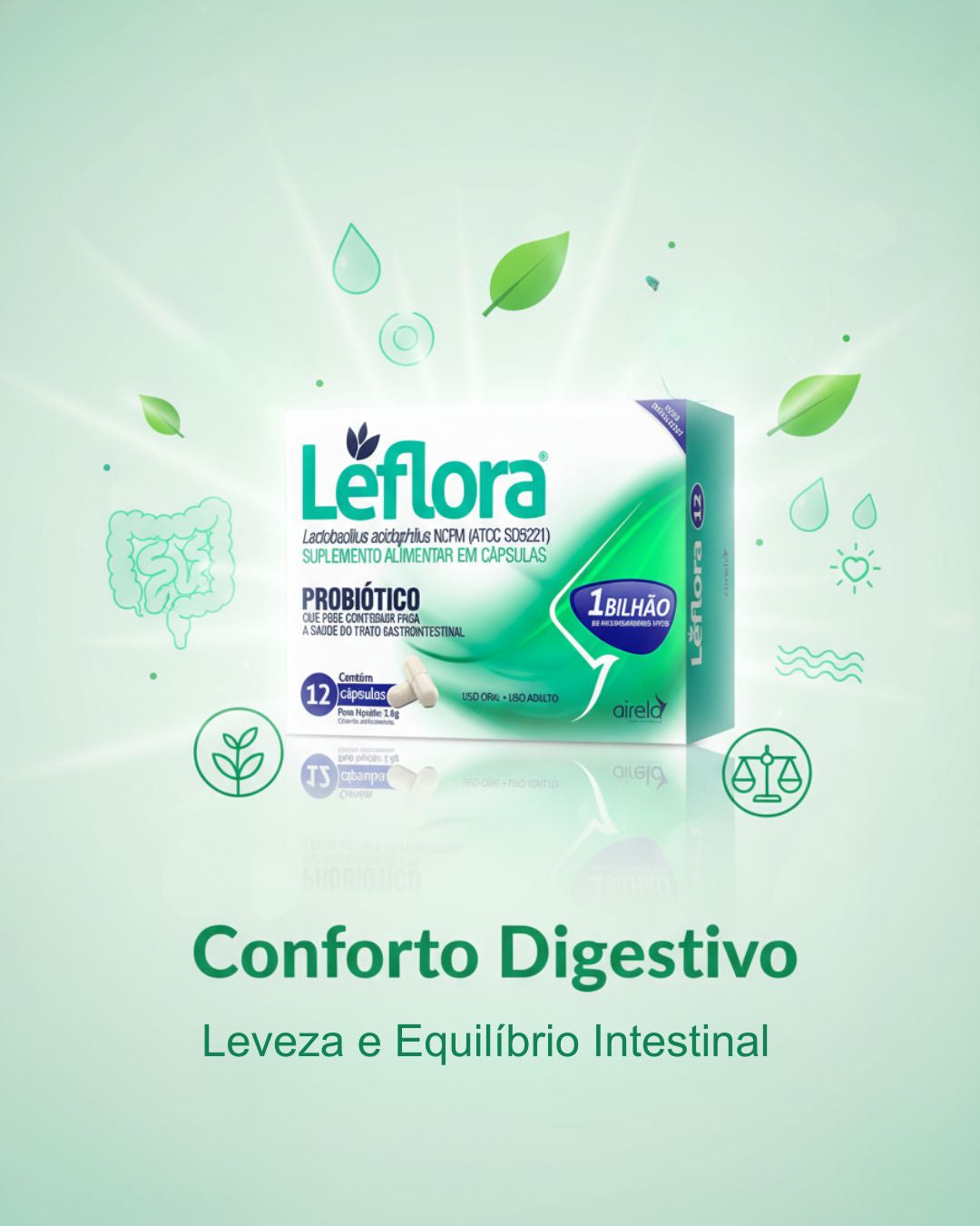 Leflora Probiótico Equilíbrio Intestinal Airela Lactobacillus - 12 Cápsulas