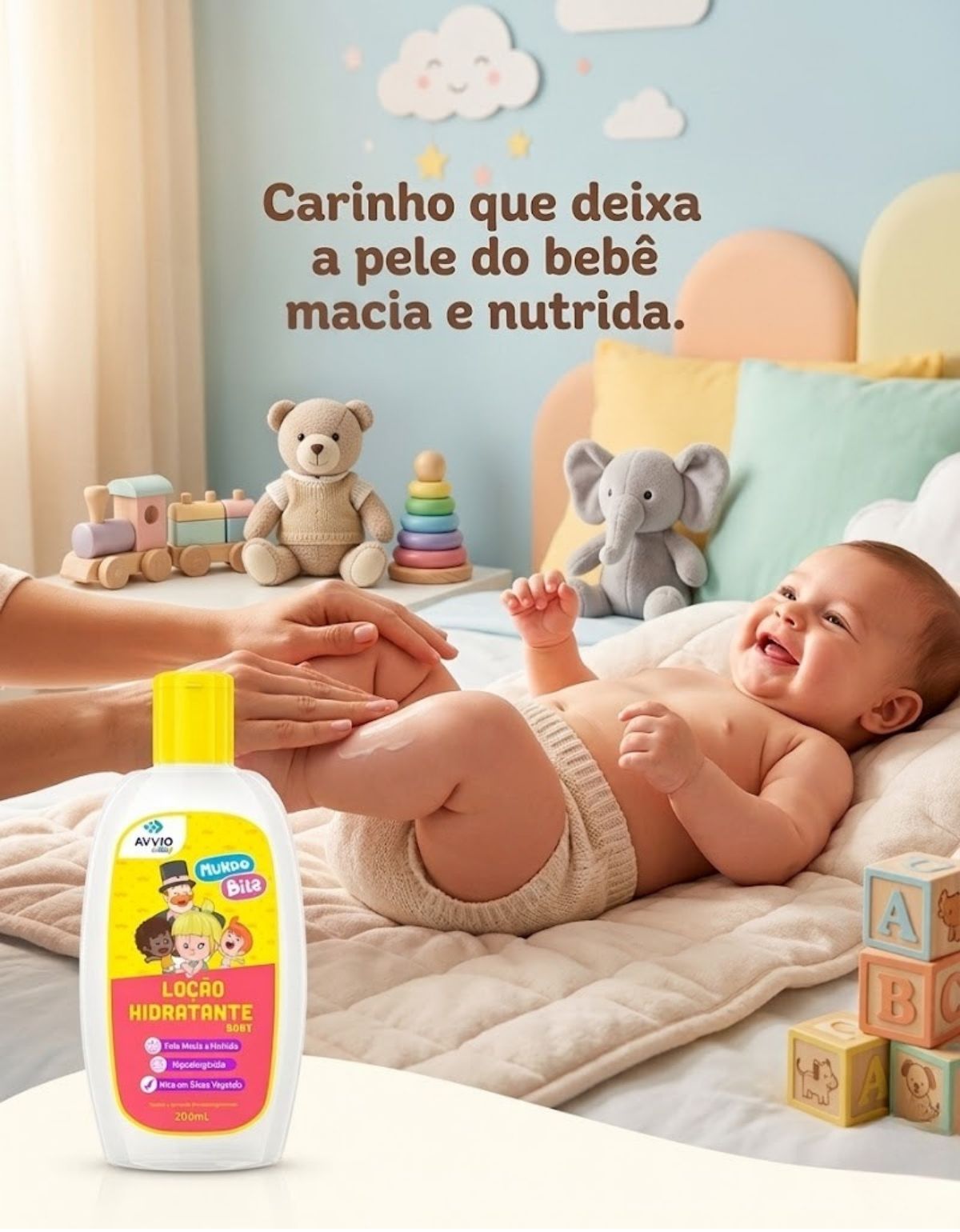 Loção Hidratante Baby Mundo Bita Hidratação Suave AVVIO Cuidado Infantil - 200ml