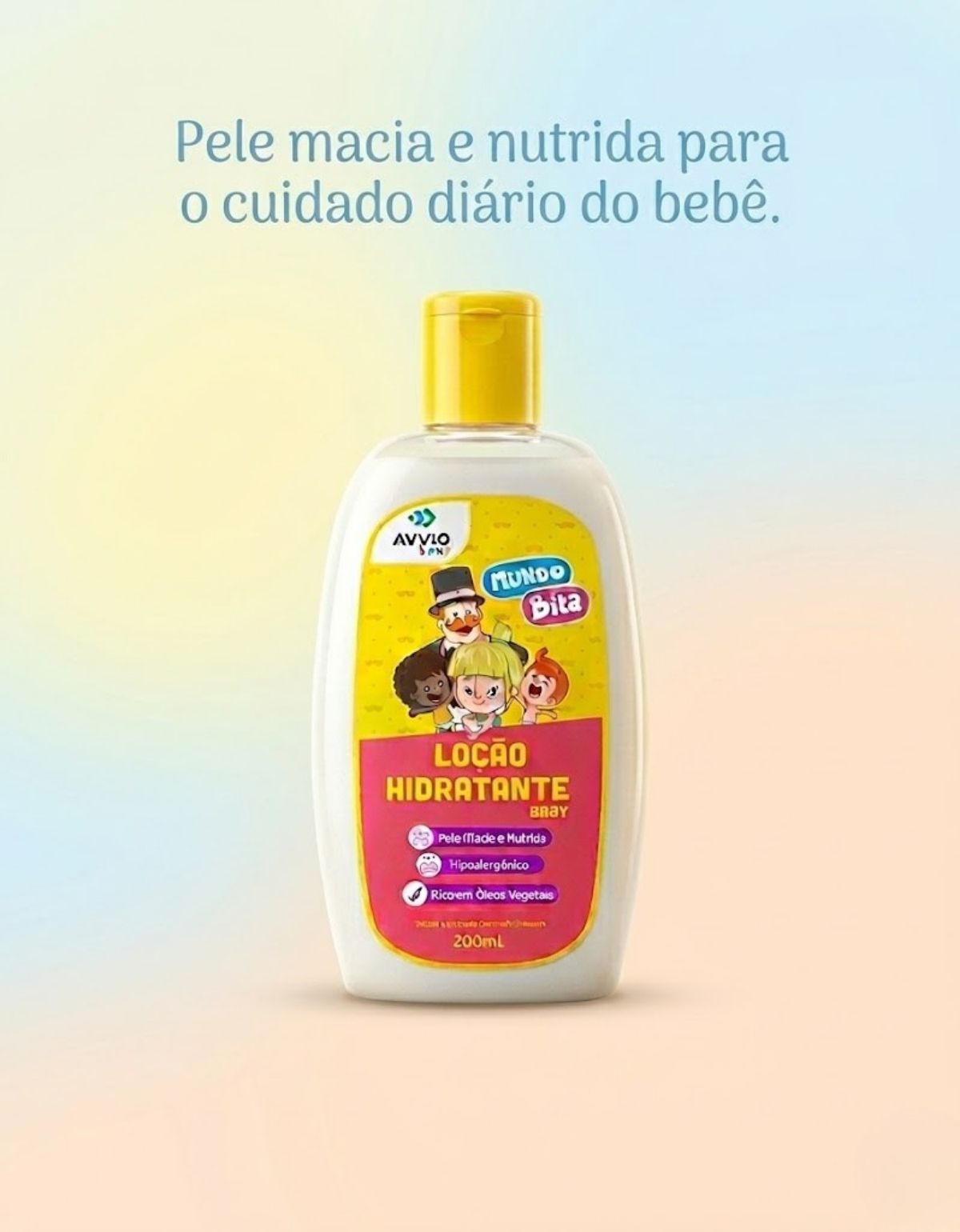 Loção Hidratante Baby Mundo Bita Hidratação Suave AVVIO Cuidado Infantil - 200ml