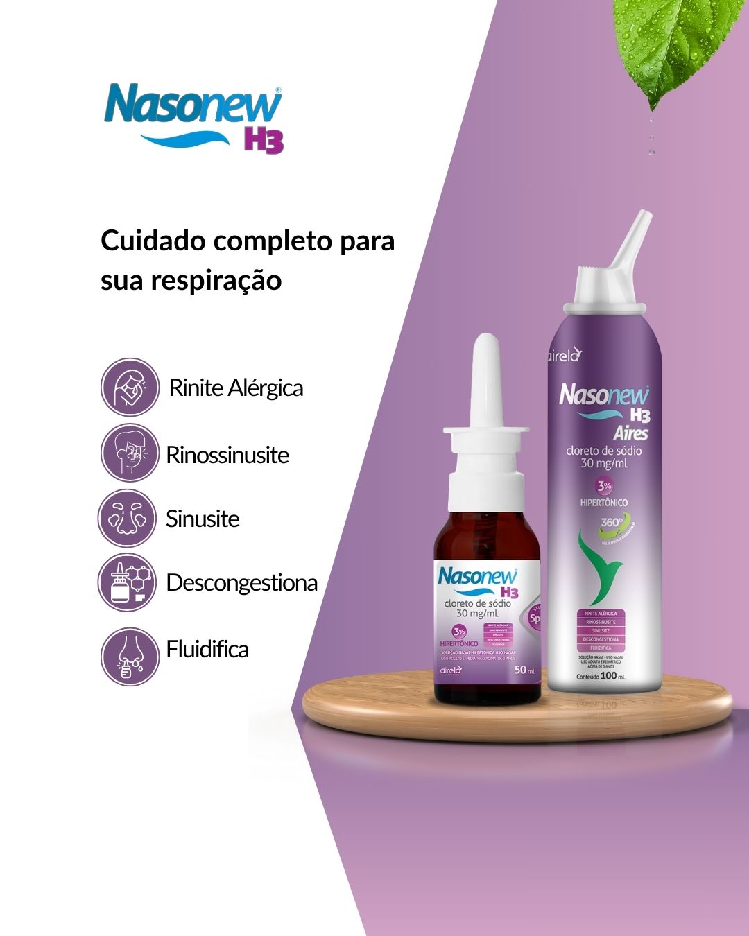 Nasonew Solução H3 Aires Desobstrução Nasal Airela Hipertônica - 100ml