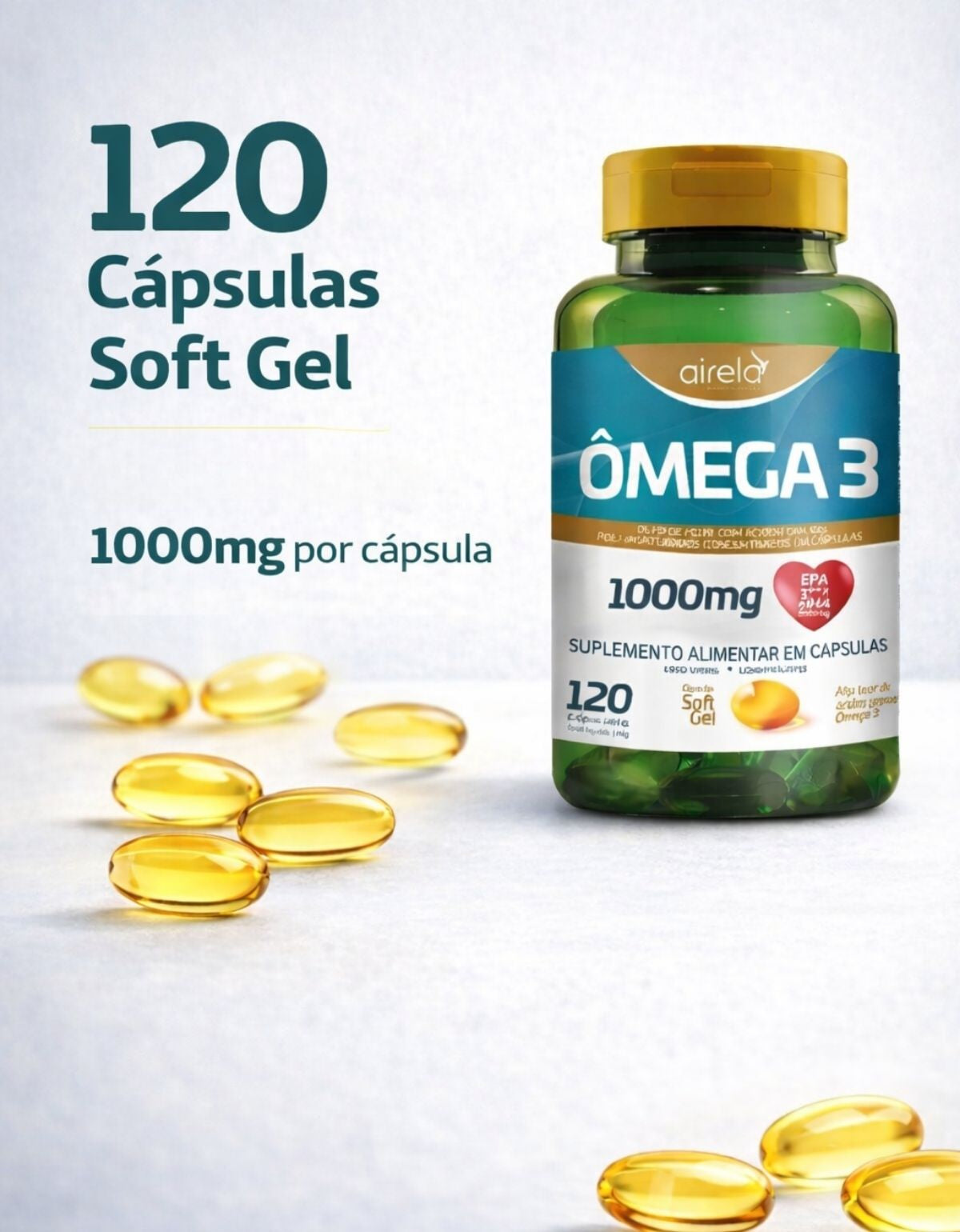 Ômega 3 Suplemento Saúde Cardiovascular Airela EPA DHA - 120 Cápsulas