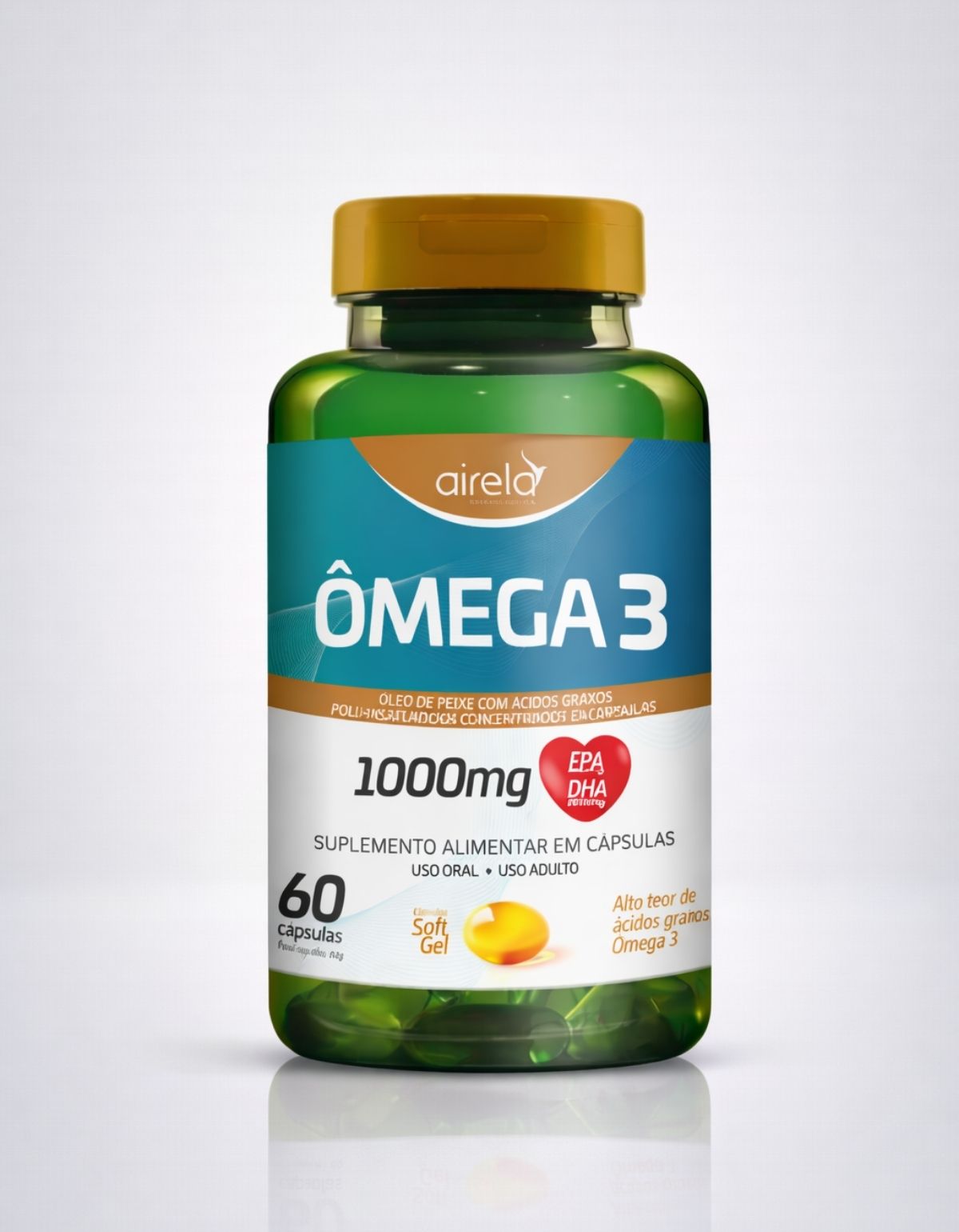 Ômega 3 Suplemento Saúde Cardiovascular Airela EPA DHA - 60 Cápsulas
