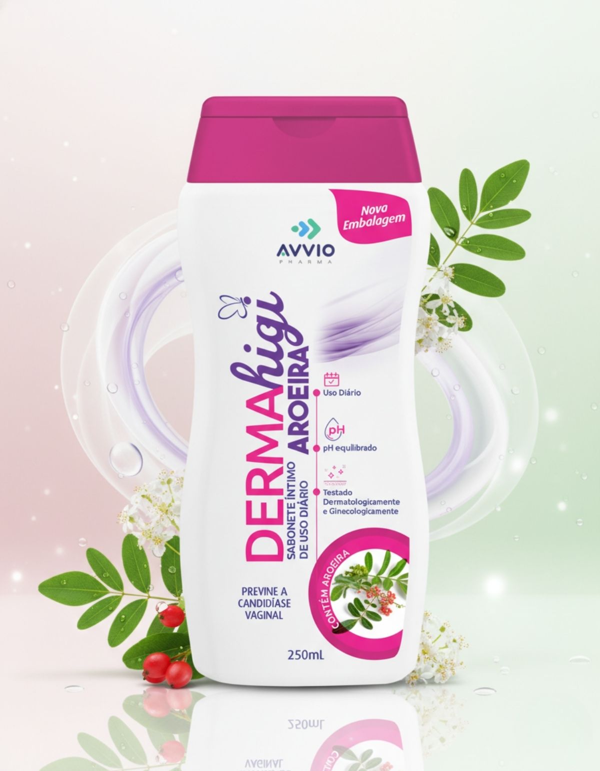 Sabonete Líquido Int Dermahigi Aroeira Pack Higiene Íntima pH Balanceado AVVIO Cuidado Íntimo - 250ml + 80ml