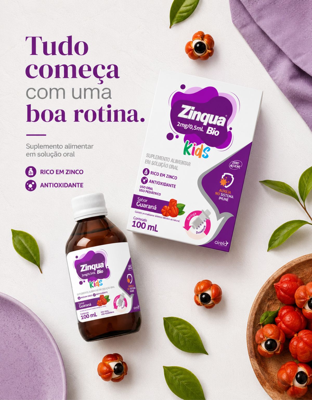 Zinqua Solução Kids Fortalecimento Imunológico Airela Zinco - 100ml