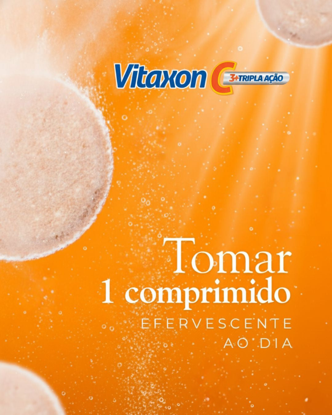 Vitaxon C Tripla Ação 30 Comprimidos Efervescentes – Vitamina C 1g + D 4000UI + Zinco 10mg – Sabor Laranja