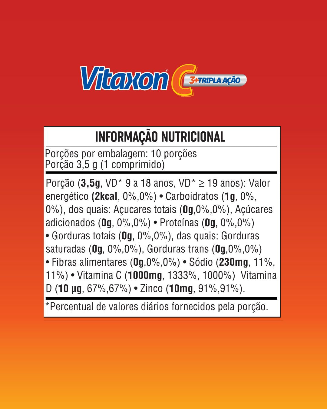 Vitaxon C Tripla Ação 30 Comprimidos Efervescentes – Vitamina C 1g + D 4000UI + Zinco 10mg – Sabor Laranja