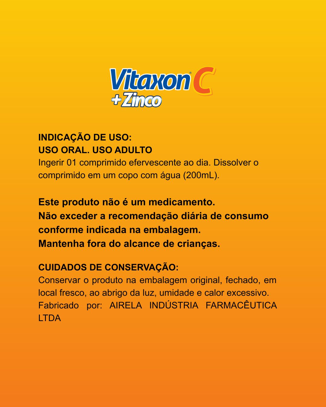 Vitaxon C 1g com Zinco – Imunidade Diária – 10 Comprimidos Efervescentes – Sabor Laranja