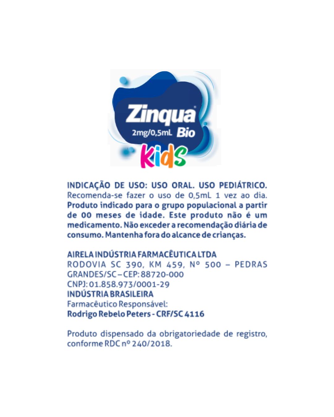 Zinqua Solução Kids Fortalecimento Imunológico Airela Zinco - 100ml